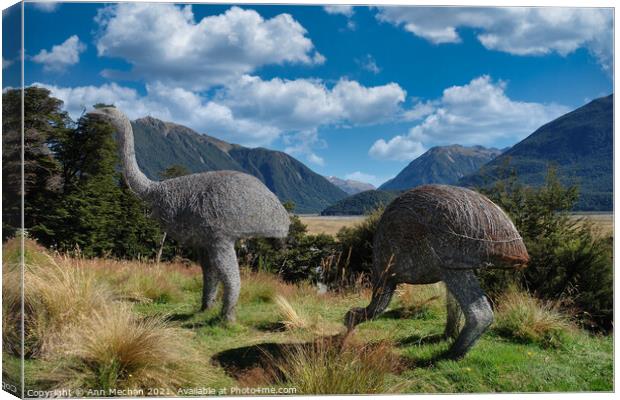 South Island New Zealand.  Willow sculptures of Moa. Canvas Print by Ann Mechan