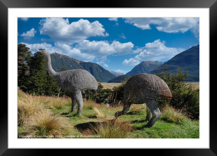 South Island New Zealand.  Willow sculptures of Moa. Framed Mounted Print by Ann Mechan
