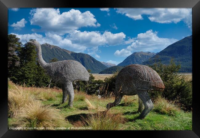 South Island New Zealand.  Willow sculptures of Moa. Framed Print by Ann Mechan