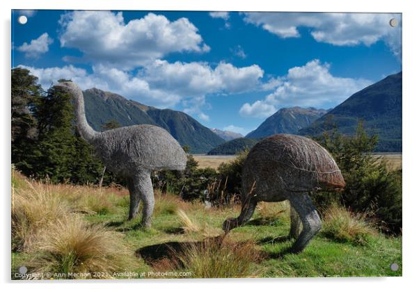South Island New Zealand.  Willow sculptures of Moa. Acrylic by Ann Mechan
