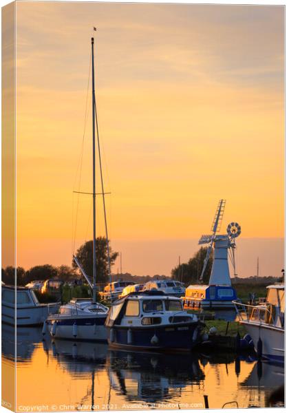 Thurne mill Norfolk at sunset Canvas Print by Chris Warren