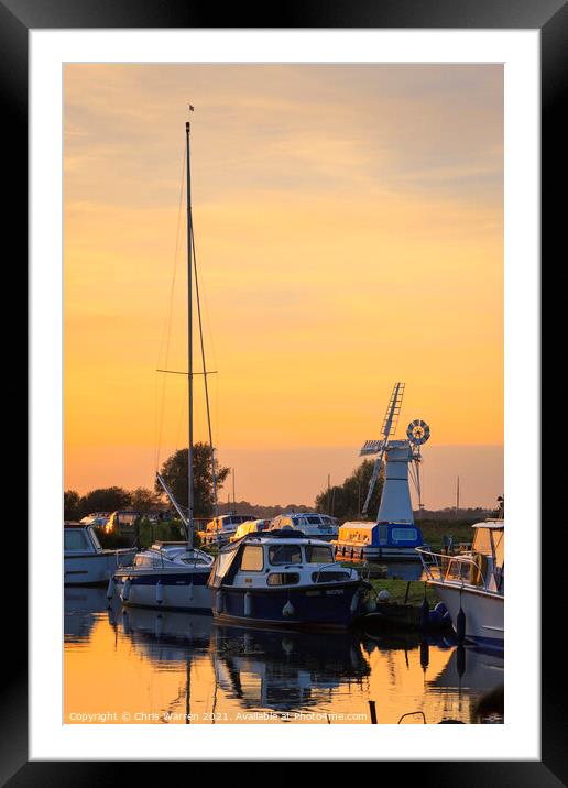 Thurne mill Norfolk at sunset Framed Mounted Print by Chris Warren