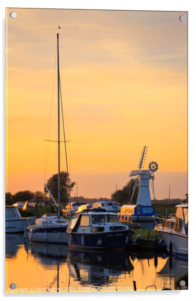 Thurne mill Norfolk at sunset Acrylic by Chris Warren