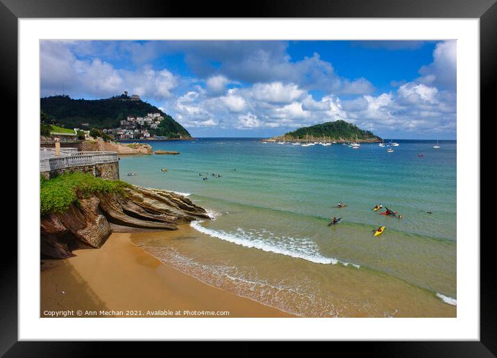 The beach at san Sebastian.  Framed Mounted Print by Ann Mechan
