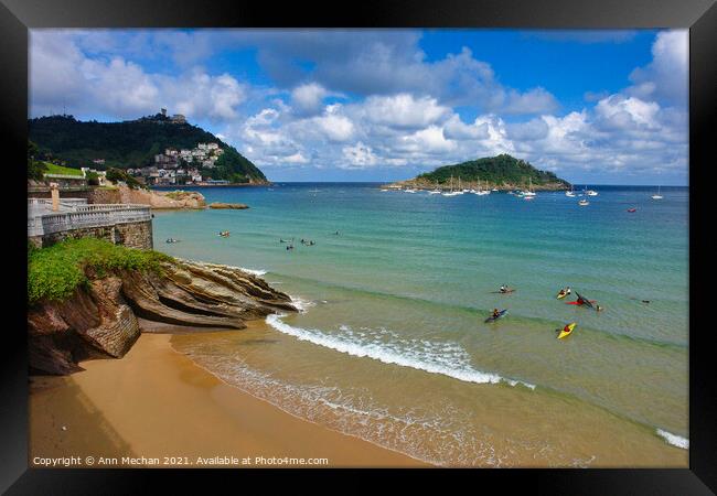 The beach at san Sebastian.  Framed Print by Ann Mechan