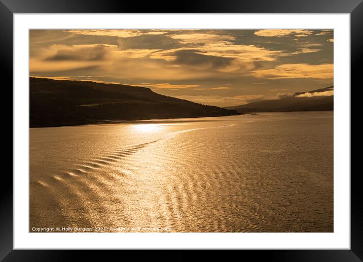 Sunsetting over the mountions, Sailing through the loch of Mull Scotland  Framed Mounted Print by Holly Burgess