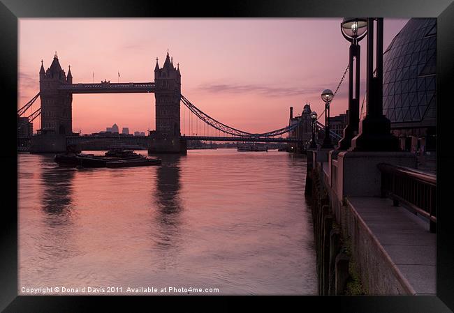 Tower Bridge Sunrise Framed Print by Donald Davis