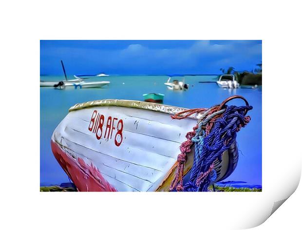 Fishing boat onshore Print by Rachid Karroo
