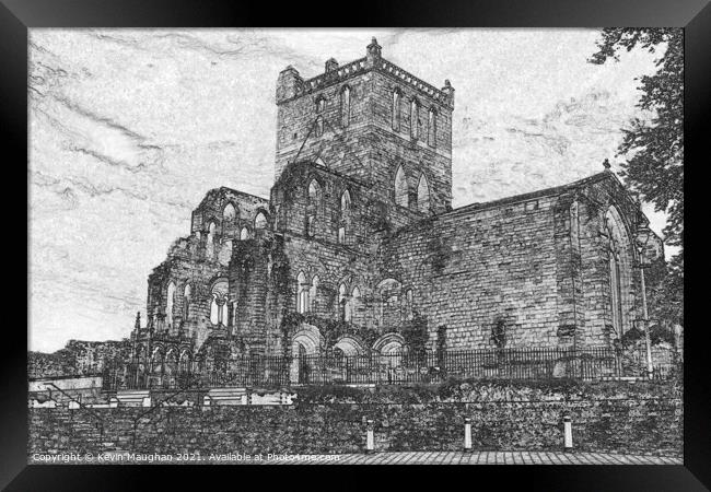 Jedburgh Abbey (Digital Art Greyscale) Framed Print by Kevin Maughan