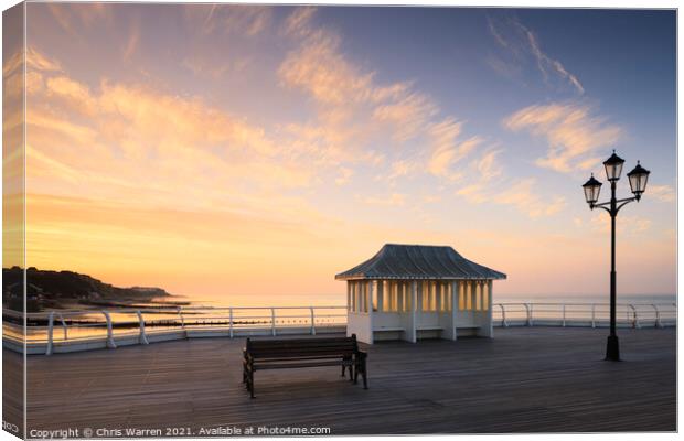 Lampost and bench at Cromer Norfolk sunset Canvas Print by Chris Warren