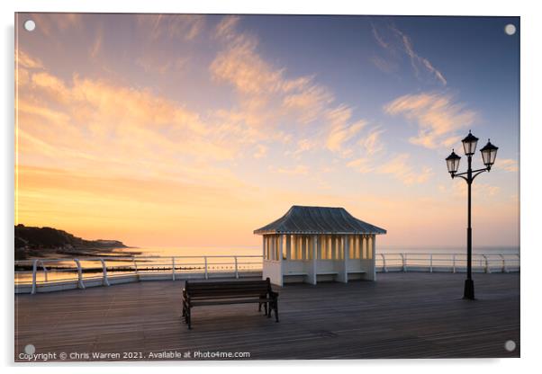 Lampost and bench at Cromer Norfolk sunset Acrylic by Chris Warren