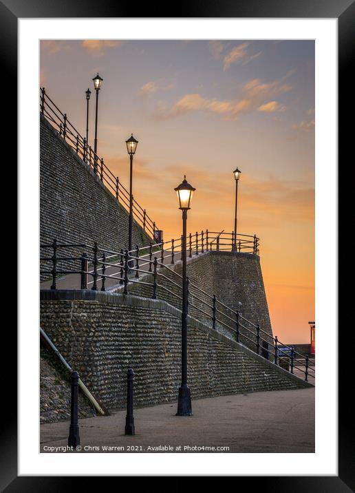 Promenade to the beach at Cromer Norfolk at sunset Framed Mounted Print by Chris Warren