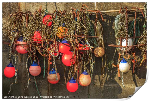 Fishing nets and bouys at Sheringham Norfolk Print by Chris Warren