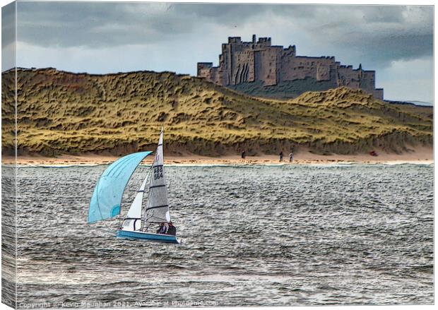 Sailing Boat On The Water Near Bamburgh Castle Canvas Print by Kevin Maughan
