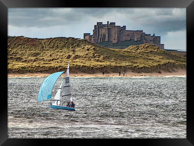 Sailing Boat On The Water Near Bamburgh Castle Framed Print by Kevin Maughan