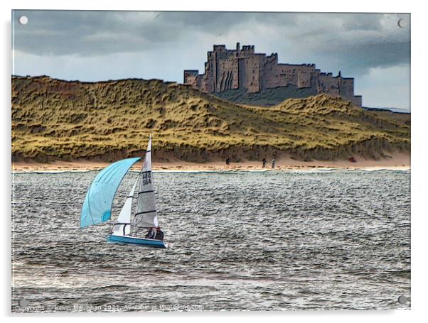 Sailing Boat On The Water Near Bamburgh Castle Acrylic by Kevin Maughan