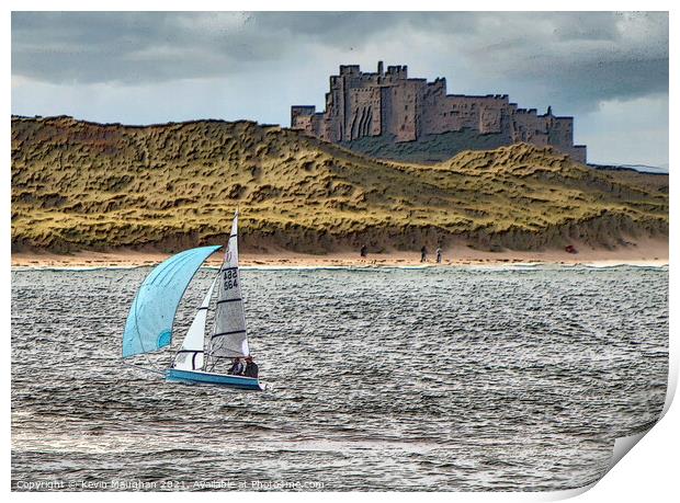 Sailing Boat On The Water Near Bamburgh Castle Print by Kevin Maughan