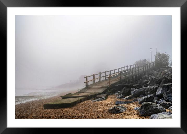 Beach ramp on a misty morning at East Beach, Shoeb Framed Mounted Print by Peter Bolton