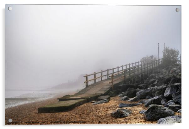Beach ramp on a misty morning at East Beach, Shoeb Acrylic by Peter Bolton