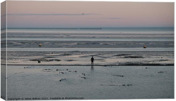 Performance art at East Beach, Shoeburyness, Essex,  Canvas Print by Peter Bolton