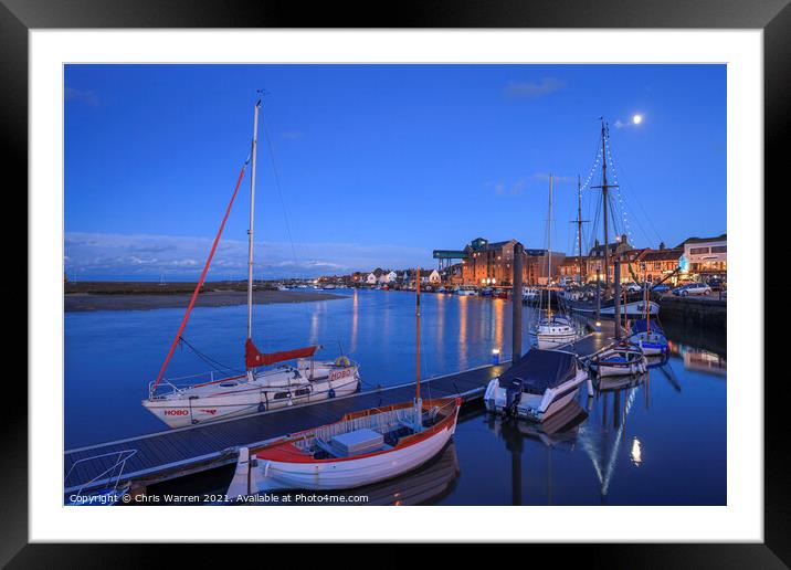 Boats moored in the evening light at Wells-next-t Framed Mounted Print by Chris Warren