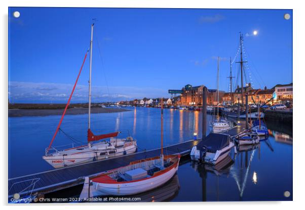 Boats moored in the evening light at Wells-next-t Acrylic by Chris Warren