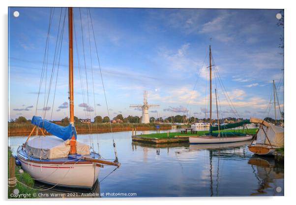 Boats moored at Thurne Windmill Norfolk Acrylic by Chris Warren