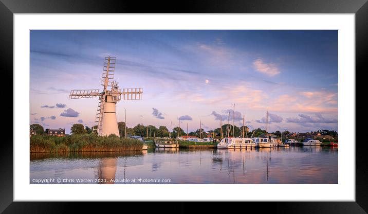Boats moored at Thurne Windmill Norfolk Framed Mounted Print by Chris Warren