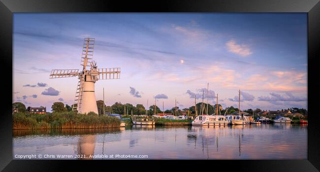 Boats moored at Thurne Windmill Norfolk Framed Print by Chris Warren