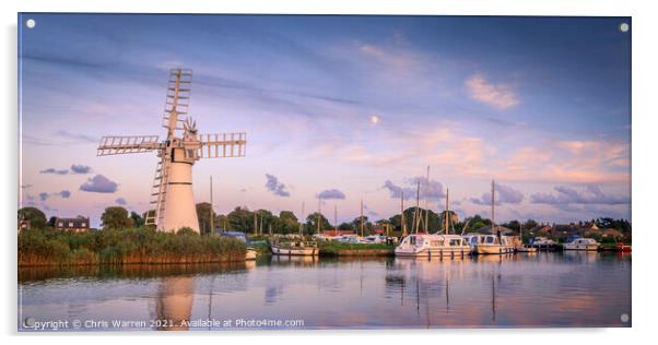 Boats moored at Thurne Windmill Norfolk Acrylic by Chris Warren