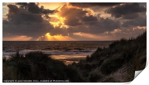 Sunset over Sker Beach Print by paul reynolds