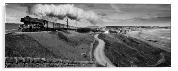 The Flying Scotsman heading south from Berwick  Acrylic by Jim Gibson