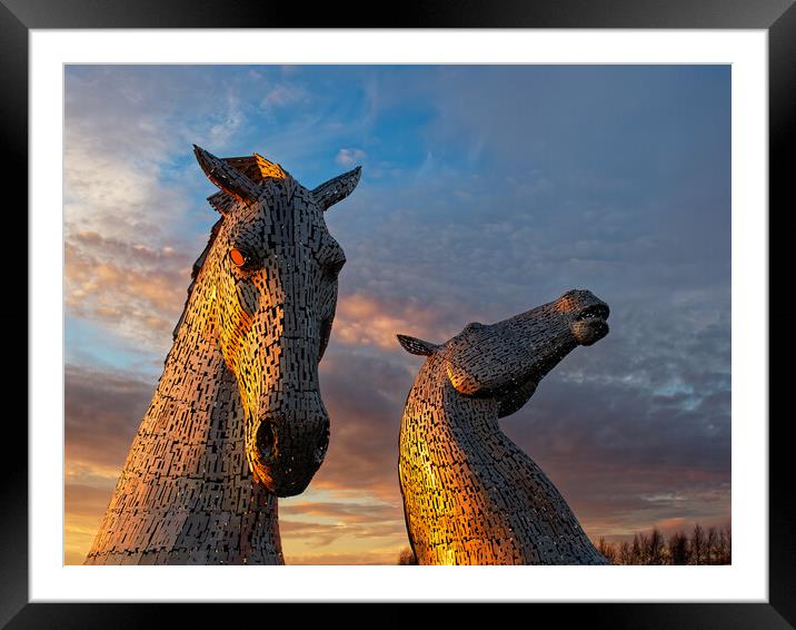 The Kelpies, Falkirk at sunset. Framed Mounted Print by Tommy Dickson