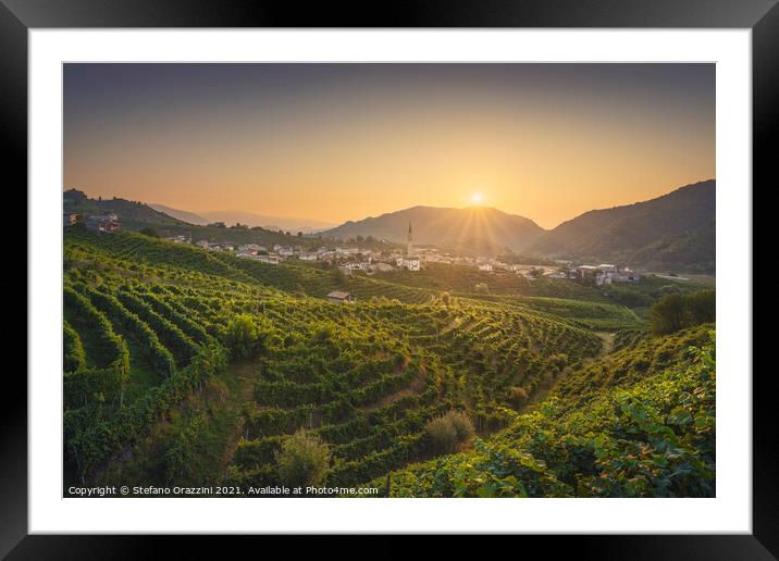 Prosecco Hills, vineyards and Guia village at dawn. Framed Mounted Print by Stefano Orazzini
