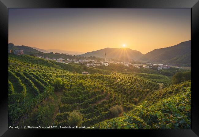 Prosecco Hills, vineyards and Guia village at dawn. Framed Print by Stefano Orazzini