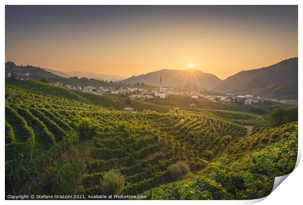 Prosecco Hills, vineyards and Guia village at dawn. Print by Stefano Orazzini