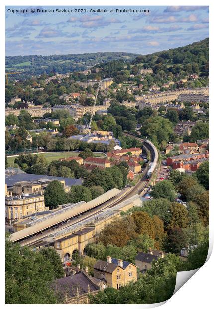 35028 Clan Line steam train rolls into Bath Spa Print by Duncan Savidge