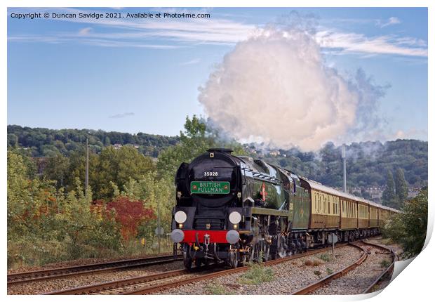 Clan line steam train with exhaust leaving Bath Spa Print by Duncan Savidge