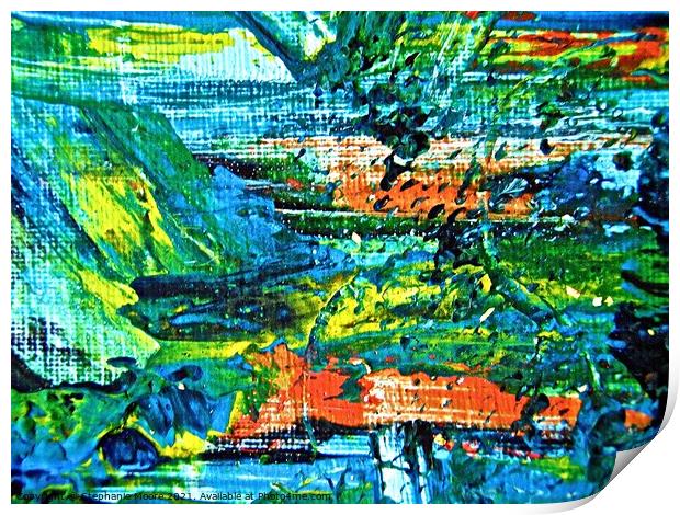 Abstract in green, blue and orange Print by Stephanie Moore