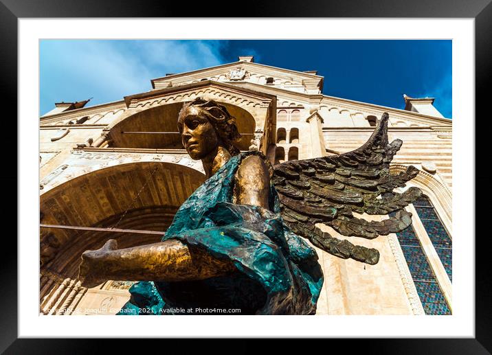 Bronze sculpture of an angel, made by the artist Albano Poli, in Framed Mounted Print by Joaquin Corbalan