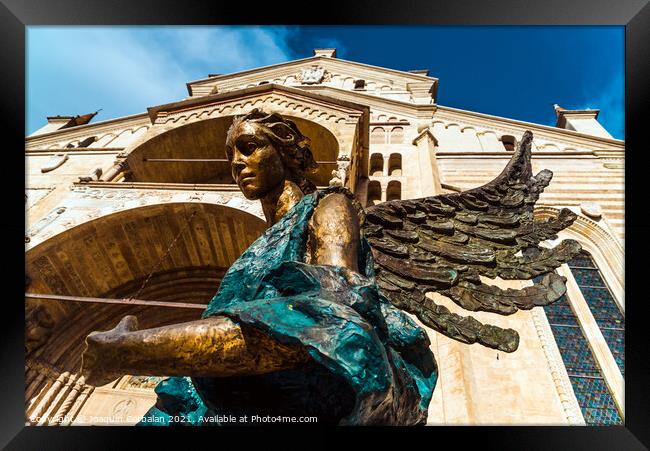 Bronze sculpture of an angel, made by the artist Albano Poli, in Framed Print by Joaquin Corbalan