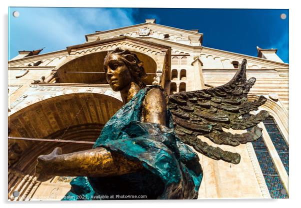 Bronze sculpture of an angel, made by the artist Albano Poli, in Acrylic by Joaquin Corbalan