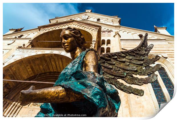 Bronze sculpture of an angel, made by the artist Albano Poli, in Print by Joaquin Corbalan