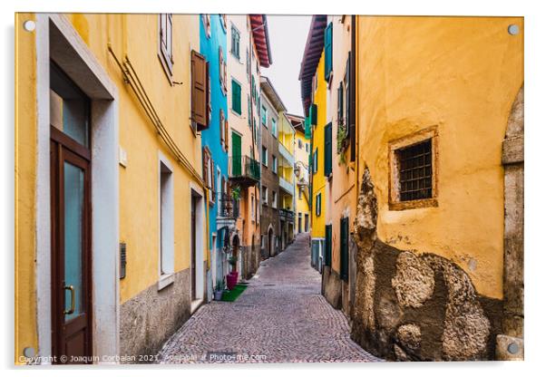 Old and narrow streets of beautiful typical Italian colors on a  Acrylic by Joaquin Corbalan
