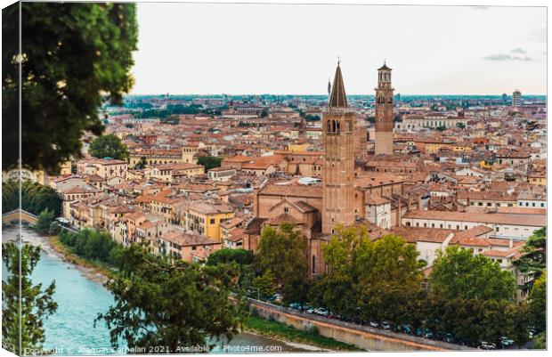 Panoramic from the top of the Castle of Verona, with a view of t Canvas Print by Joaquin Corbalan