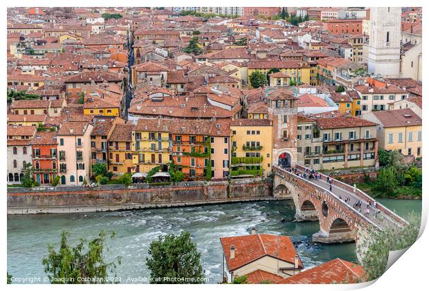 Panoramic from the top of the Castle of Verona, with a view of t Print by Joaquin Corbalan