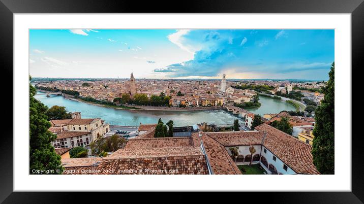 Panoramic from the top of the Castle of Verona, with a view of t Framed Mounted Print by Joaquin Corbalan