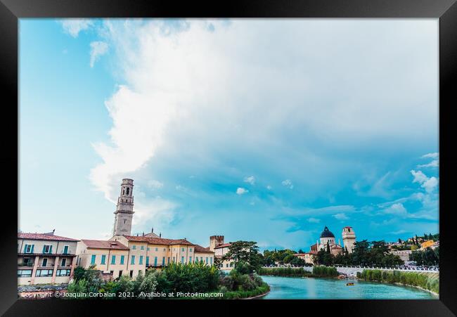 Panoramic from the top of the Castle of Verona, with a view of t Framed Print by Joaquin Corbalan