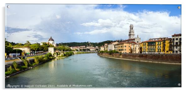Panoramic of Verona crossed by the river Adige, with the tower o Acrylic by Joaquin Corbalan