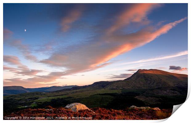 Moel Siabod. Snowdonia sunset. Print by John Henderson